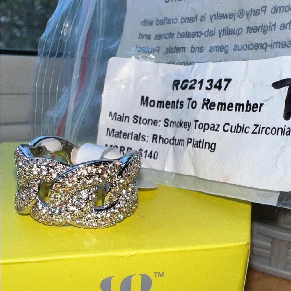 Bomb Party Moments to Remember Smokey Topaz Cubic Zirconia on Rhodium size 8 - Picture 2 of 3